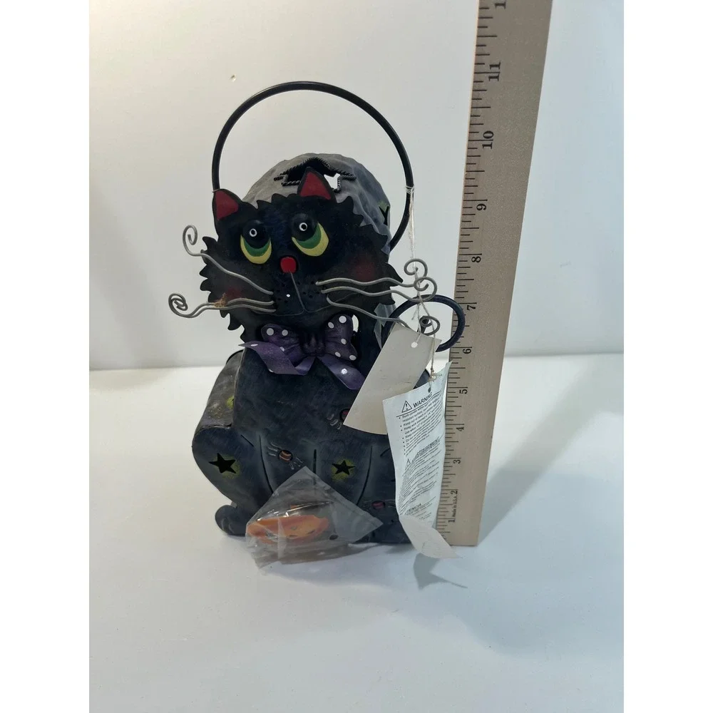 New Vtg Home Interiors Halloween Black Cat Lantern Candle Holder Haunted House